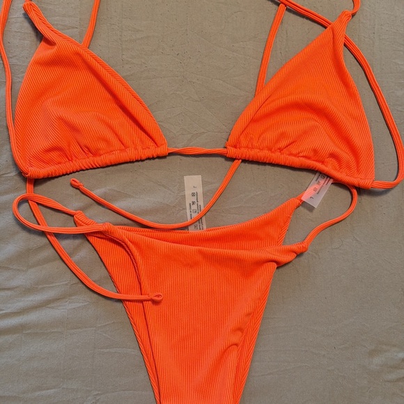 Neon Orange Ribbed String Bikini Set - Picture 1 of 1